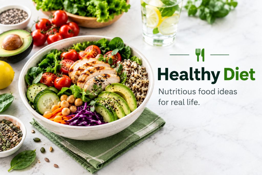 Healthy diet with nutritious food